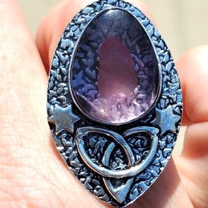New Unique Amethyst Triquetra 925 Silver Statement Ring.